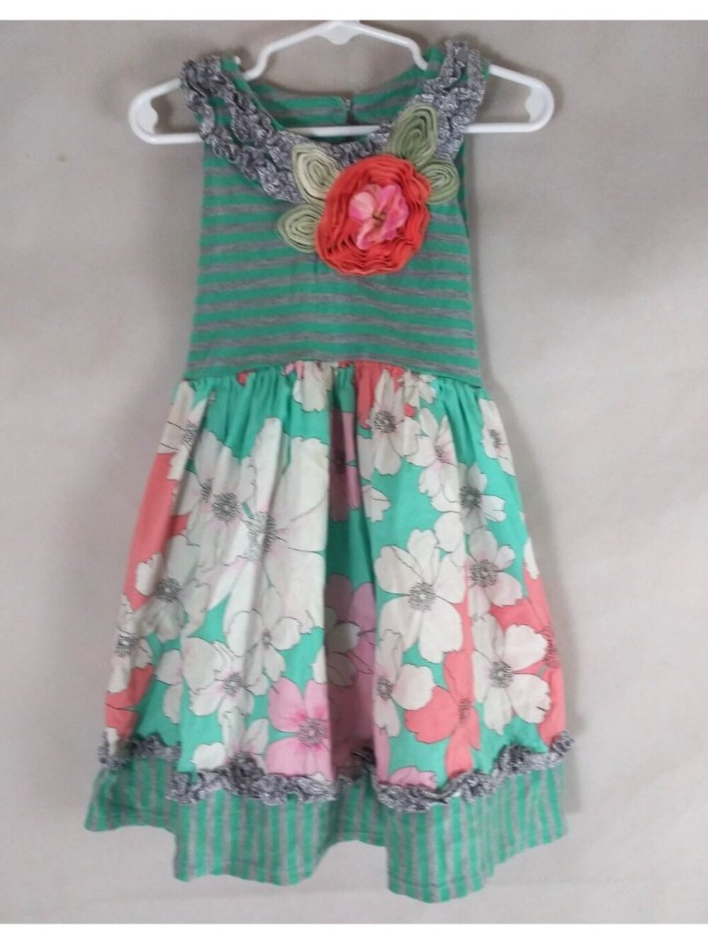 Bonnie Jean Matilda Poplin Dress With Ruffle Flower Collar Girls Size 5
